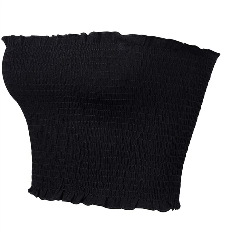 NEW Black Shirred Ruched Texture Tube Top